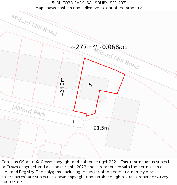 5, MILFORD PARK, SALISBURY, SP1 2RZ: Plot and title map