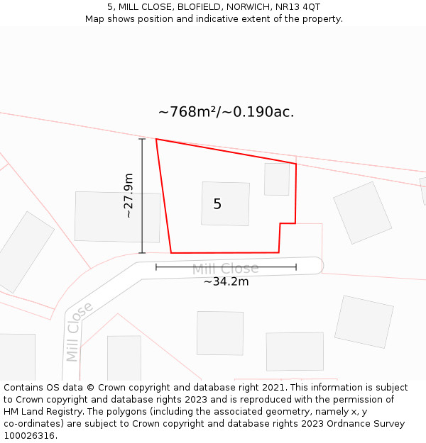5, MILL CLOSE, BLOFIELD, NORWICH, NR13 4QT: Plot and title map