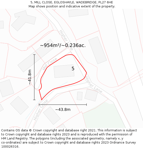 5, MILL CLOSE, EGLOSHAYLE, WADEBRIDGE, PL27 6HE: Plot and title map