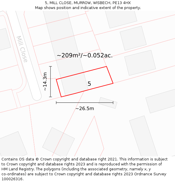 5, MILL CLOSE, MURROW, WISBECH, PE13 4HX: Plot and title map