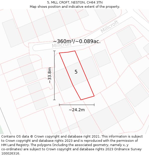 5, MILL CROFT, NESTON, CH64 3TN: Plot and title map