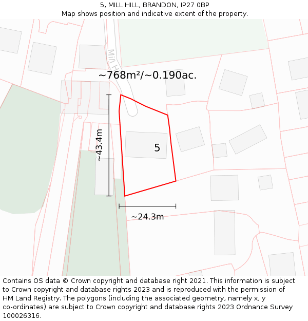 5, MILL HILL, BRANDON, IP27 0BP: Plot and title map
