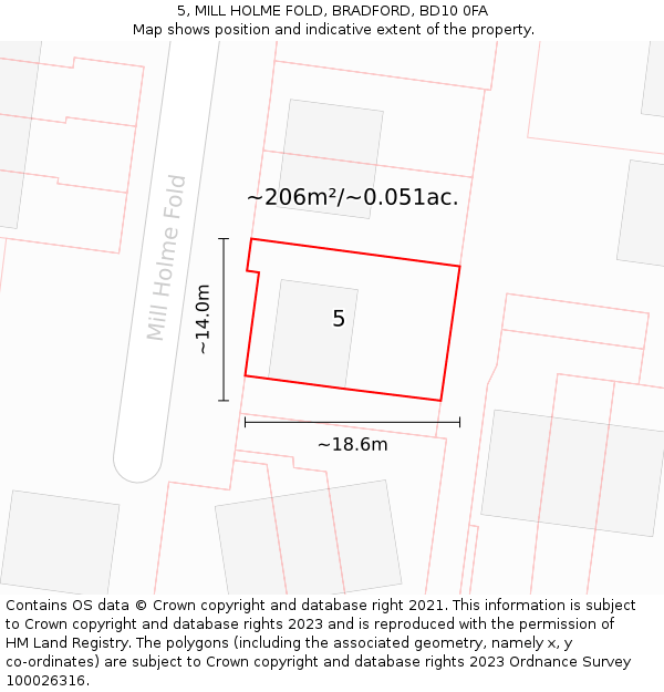 5, MILL HOLME FOLD, BRADFORD, BD10 0FA: Plot and title map