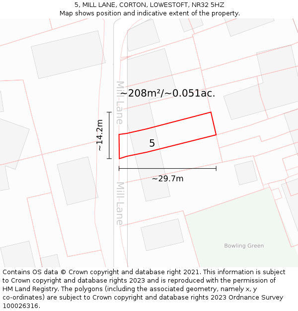 5, MILL LANE, CORTON, LOWESTOFT, NR32 5HZ: Plot and title map