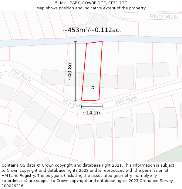 5, MILL PARK, COWBRIDGE, CF71 7BG: Plot and title map