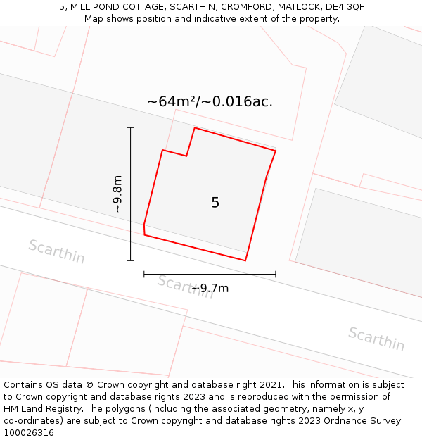 5, MILL POND COTTAGE, SCARTHIN, CROMFORD, MATLOCK, DE4 3QF: Plot and title map