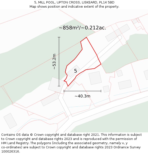 5, MILL POOL, UPTON CROSS, LISKEARD, PL14 5BD: Plot and title map