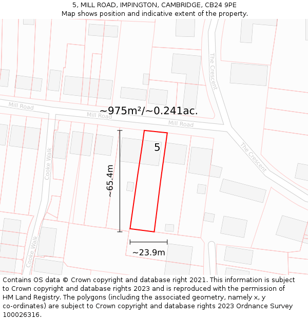 5, MILL ROAD, IMPINGTON, CAMBRIDGE, CB24 9PE: Plot and title map