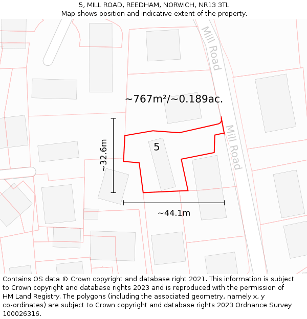 5, MILL ROAD, REEDHAM, NORWICH, NR13 3TL: Plot and title map