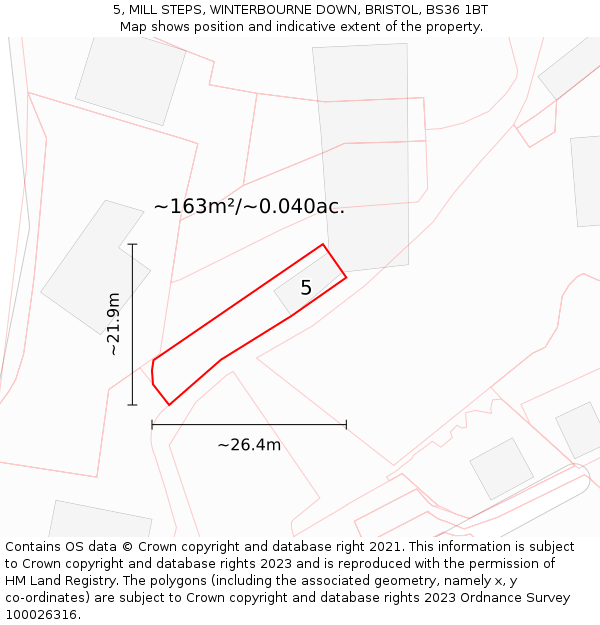 5, MILL STEPS, WINTERBOURNE DOWN, BRISTOL, BS36 1BT: Plot and title map