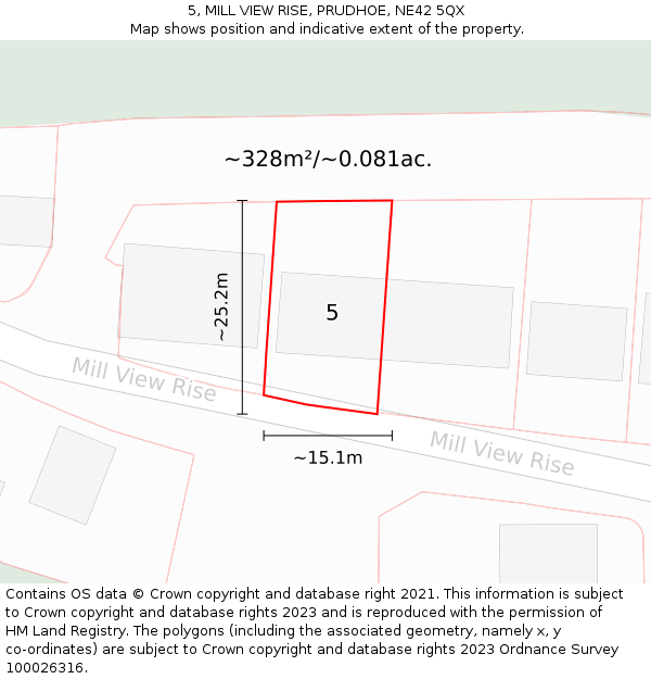 5, MILL VIEW RISE, PRUDHOE, NE42 5QX: Plot and title map
