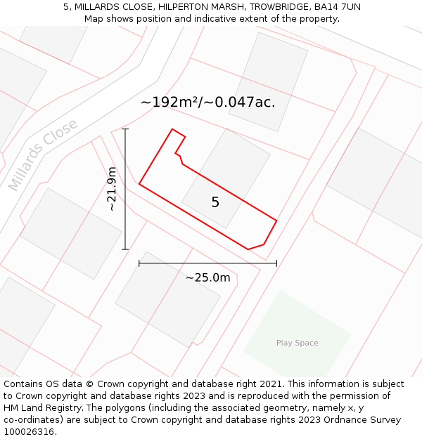 5, MILLARDS CLOSE, HILPERTON MARSH, TROWBRIDGE, BA14 7UN: Plot and title map