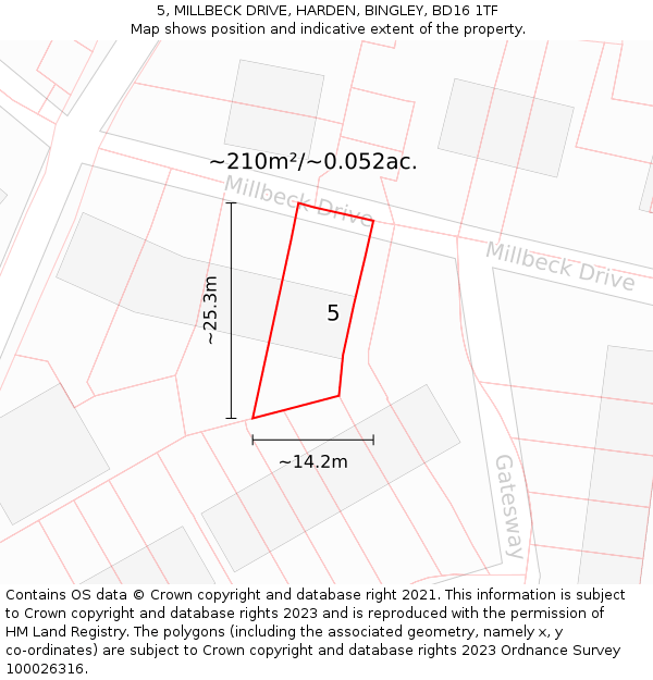 5, MILLBECK DRIVE, HARDEN, BINGLEY, BD16 1TF: Plot and title map