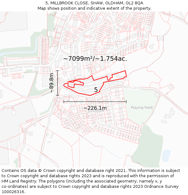 5, MILLBROOK CLOSE, SHAW, OLDHAM, OL2 8QA: Plot and title map