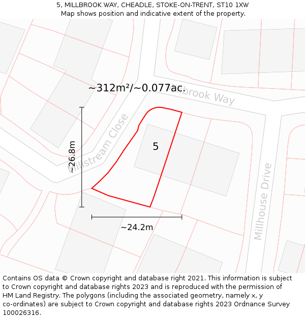 5, MILLBROOK WAY, CHEADLE, STOKE-ON-TRENT, ST10 1XW: Plot and title map