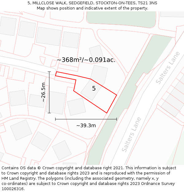 5, MILLCLOSE WALK, SEDGEFIELD, STOCKTON-ON-TEES, TS21 3NS: Plot and title map