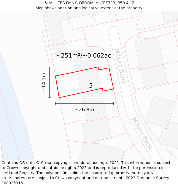 5, MILLERS BANK, BROOM, ALCESTER, B50 4HZ: Plot and title map