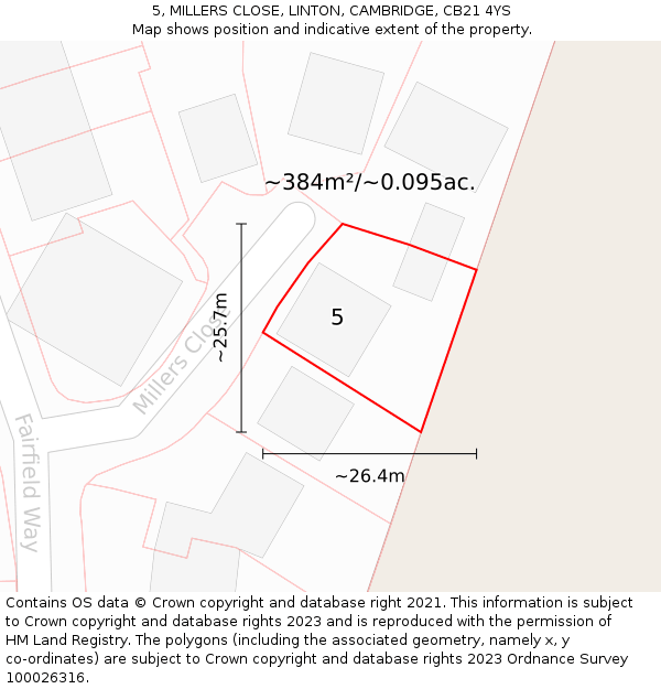 5, MILLERS CLOSE, LINTON, CAMBRIDGE, CB21 4YS: Plot and title map