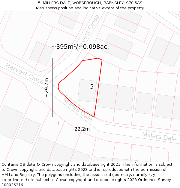 5, MILLERS DALE, WORSBROUGH, BARNSLEY, S70 5AS: Plot and title map