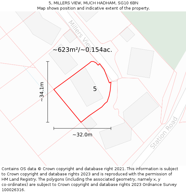 5, MILLERS VIEW, MUCH HADHAM, SG10 6BN: Plot and title map