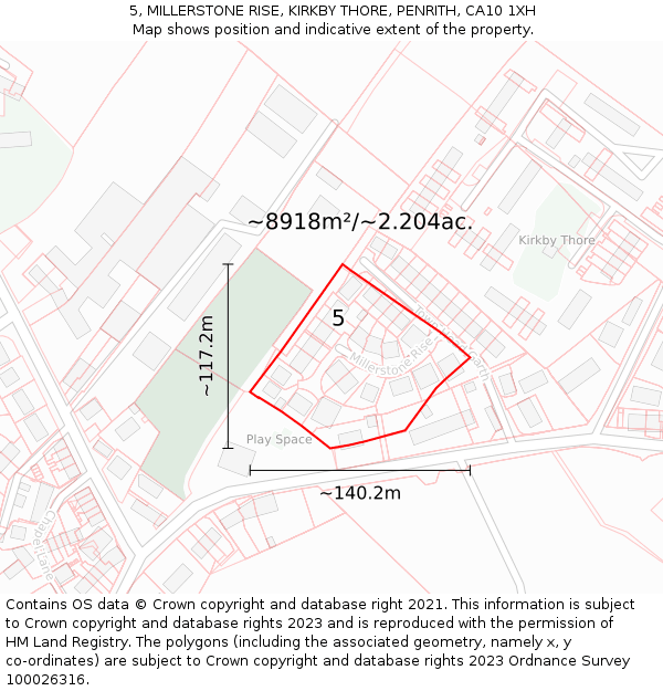 5, MILLERSTONE RISE, KIRKBY THORE, PENRITH, CA10 1XH: Plot and title map