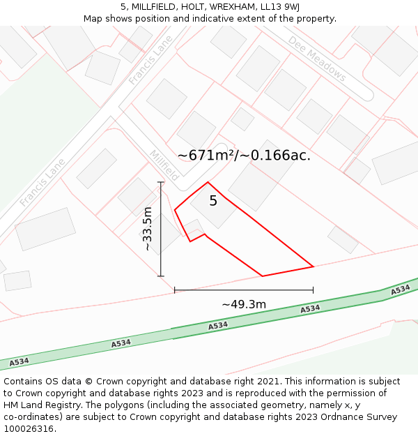 5, MILLFIELD, HOLT, WREXHAM, LL13 9WJ: Plot and title map