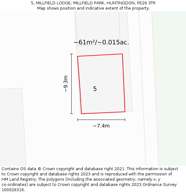 5, MILLFIELD LODGE, MILLFIELD PARK, HUNTINGDON, PE29 3TR: Plot and title map