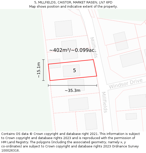 5, MILLFIELDS, CAISTOR, MARKET RASEN, LN7 6PD: Plot and title map