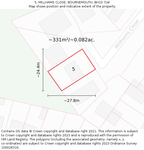 5, MILLHAMS CLOSE, BOURNEMOUTH, BH10 7LW: Plot and title map