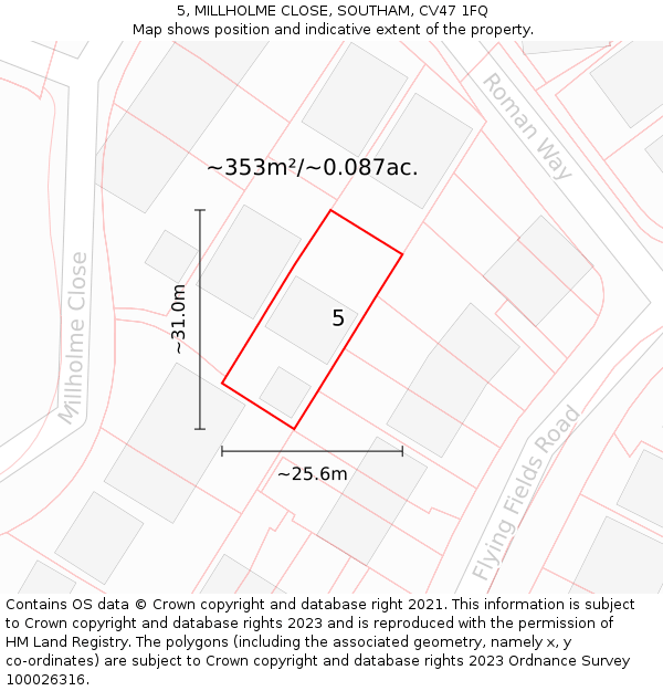 5, MILLHOLME CLOSE, SOUTHAM, CV47 1FQ: Plot and title map