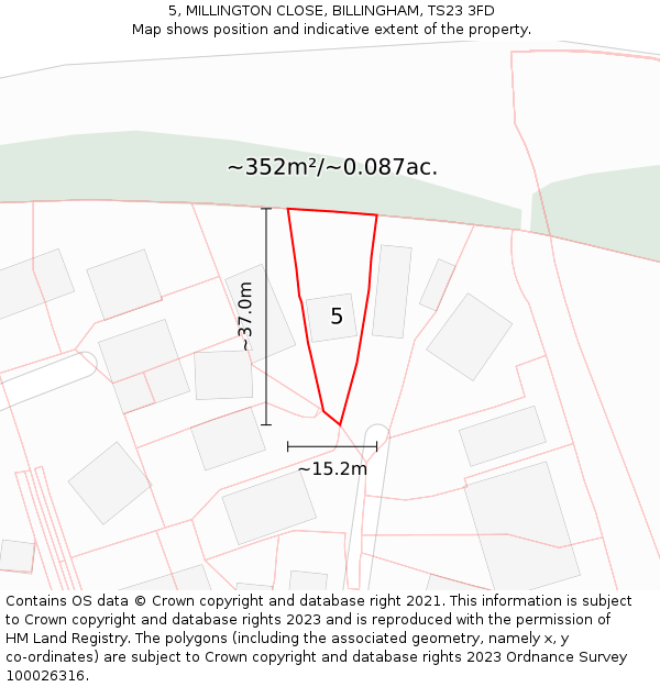 5, MILLINGTON CLOSE, BILLINGHAM, TS23 3FD: Plot and title map