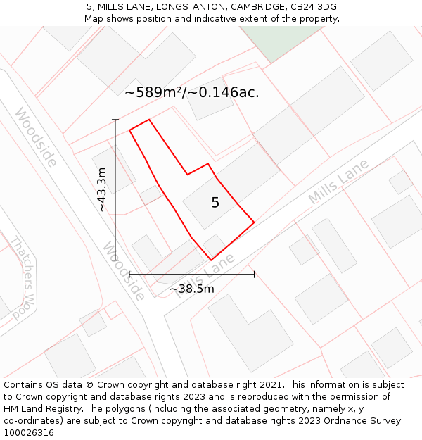 5, MILLS LANE, LONGSTANTON, CAMBRIDGE, CB24 3DG: Plot and title map