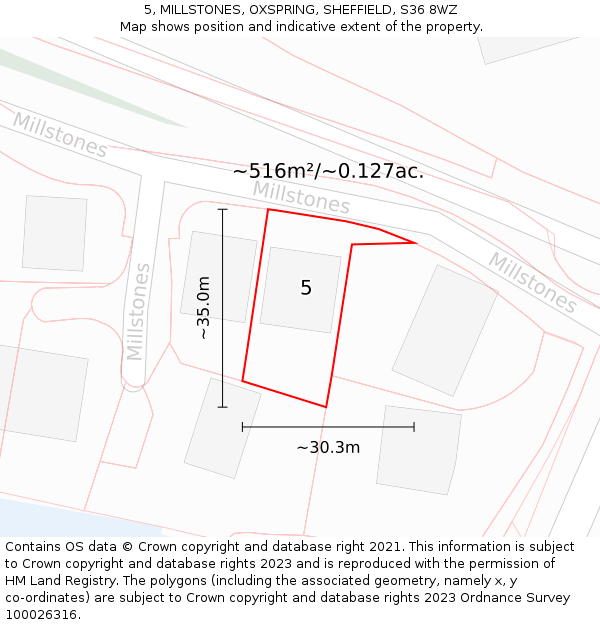 5, MILLSTONES, OXSPRING, SHEFFIELD, S36 8WZ: Plot and title map