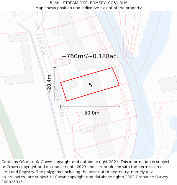 5, MILLSTREAM RISE, ROMSEY, SO51 8HA: Plot and title map