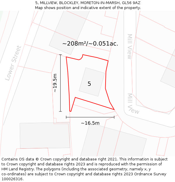 5, MILLVIEW, BLOCKLEY, MORETON-IN-MARSH, GL56 9AZ: Plot and title map