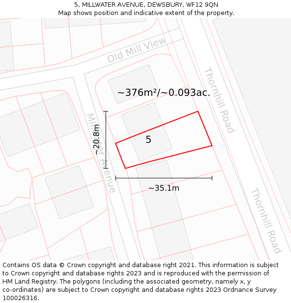 5, MILLWATER AVENUE, DEWSBURY, WF12 9QN: Plot and title map