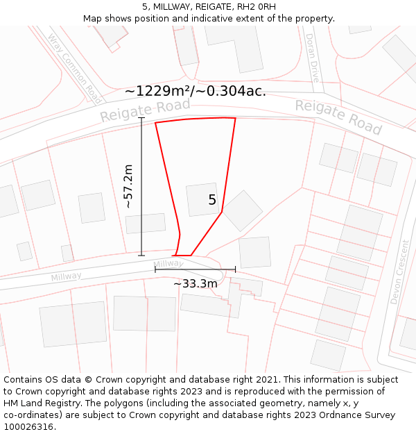 5, MILLWAY, REIGATE, RH2 0RH: Plot and title map