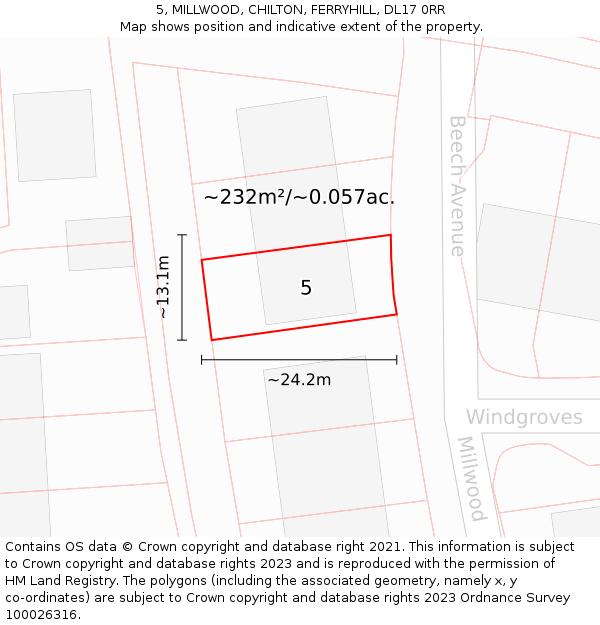 5, MILLWOOD, CHILTON, FERRYHILL, DL17 0RR: Plot and title map