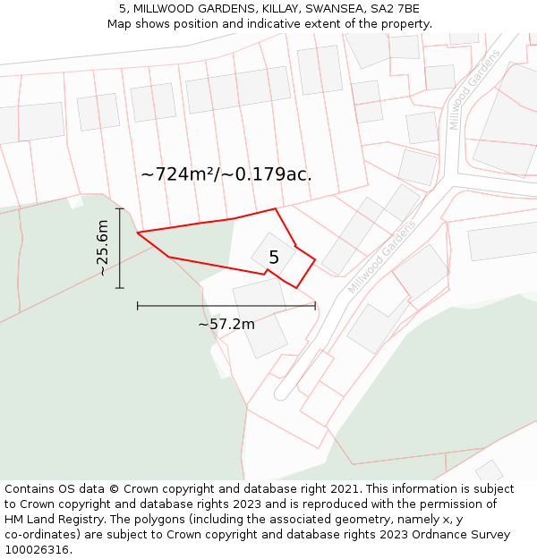 5, MILLWOOD GARDENS, KILLAY, SWANSEA, SA2 7BE: Plot and title map
