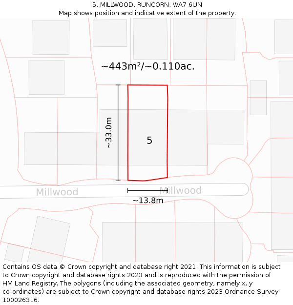 5, MILLWOOD, RUNCORN, WA7 6UN: Plot and title map