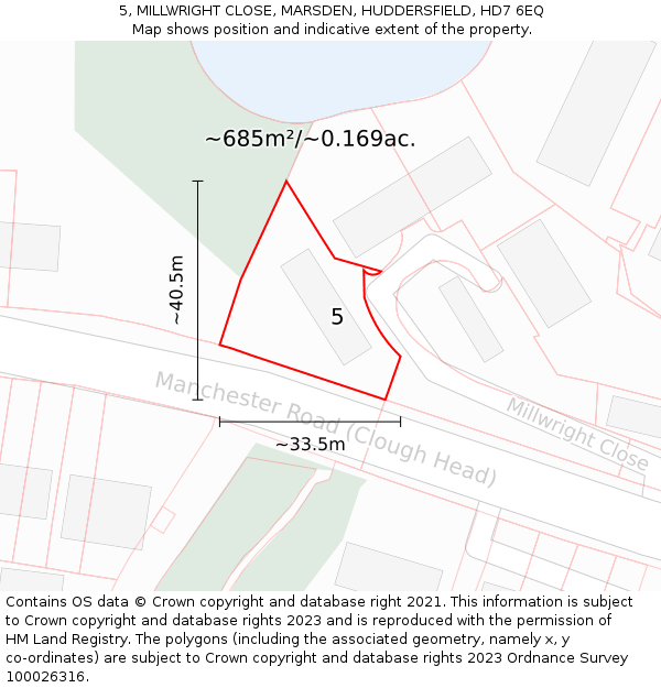 5, MILLWRIGHT CLOSE, MARSDEN, HUDDERSFIELD, HD7 6EQ: Plot and title map