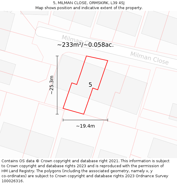 5, MILMAN CLOSE, ORMSKIRK, L39 4SJ: Plot and title map