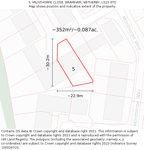 5, MILNTHORPE CLOSE, BRAMHAM, WETHERBY, LS23 6TG: Plot and title map