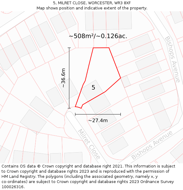 5, MILRET CLOSE, WORCESTER, WR3 8XF: Plot and title map