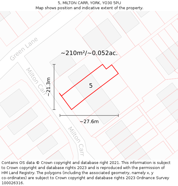 5, MILTON CARR, YORK, YO30 5PU: Plot and title map