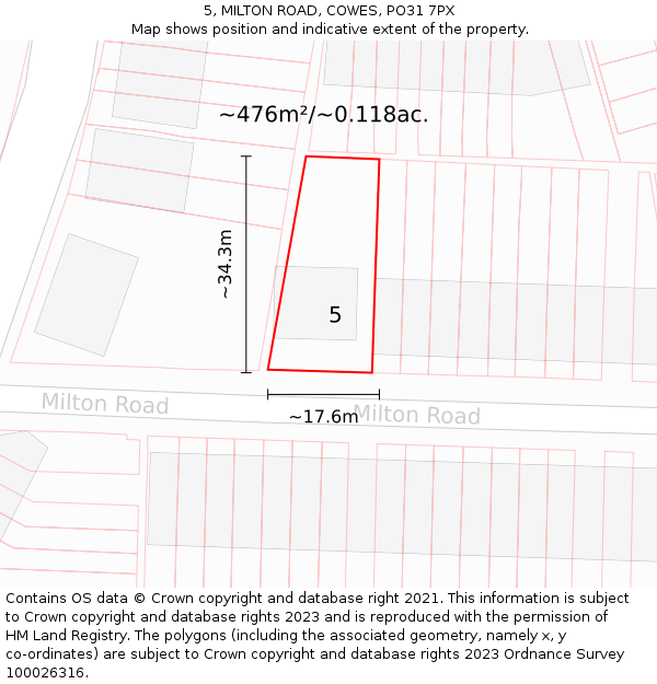 5, MILTON ROAD, COWES, PO31 7PX: Plot and title map