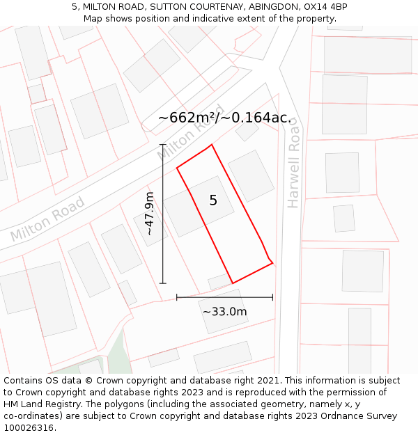 5, MILTON ROAD, SUTTON COURTENAY, ABINGDON, OX14 4BP: Plot and title map