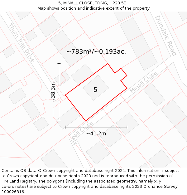 5, MINALL CLOSE, TRING, HP23 5BH: Plot and title map