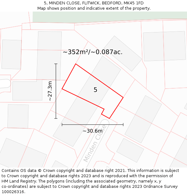 5, MINDEN CLOSE, FLITWICK, BEDFORD, MK45 1FD: Plot and title map