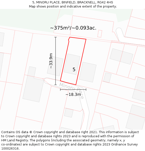 5, MINORU PLACE, BINFIELD, BRACKNELL, RG42 4HS: Plot and title map